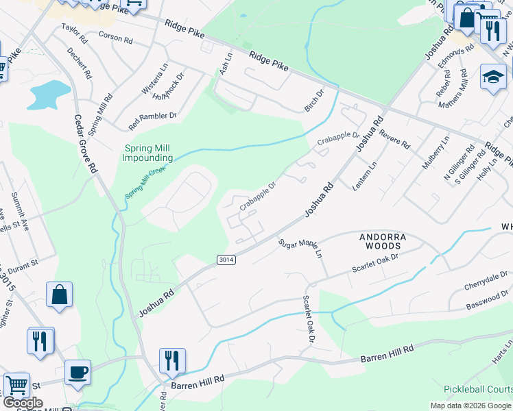 map of restaurants, bars, coffee shops, grocery stores, and more near 1 Viburnum Court in Lafayette Hill