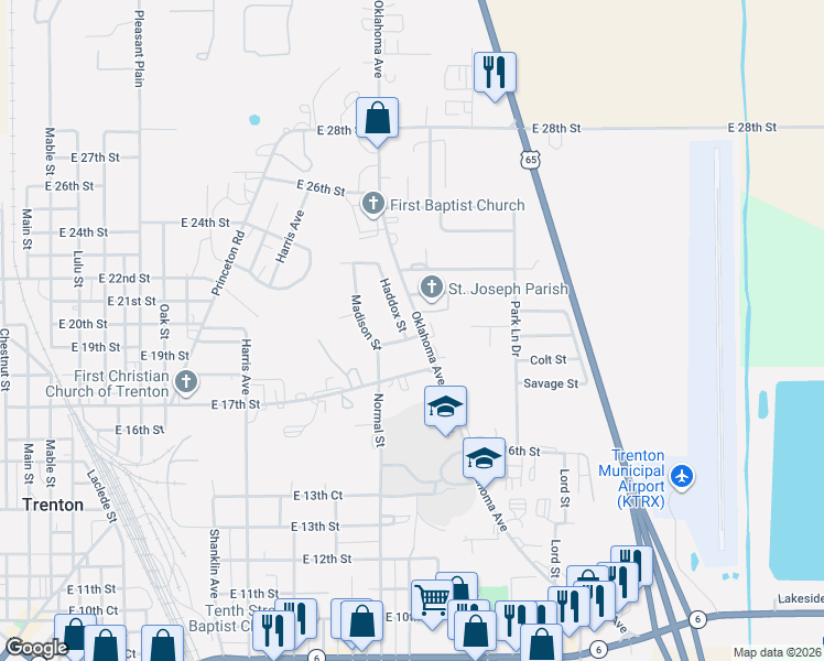 map of restaurants, bars, coffee shops, grocery stores, and more near 1900-2112 Haddox St in Trenton