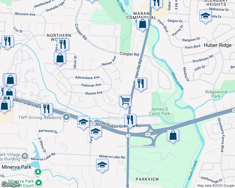 map of restaurants, bars, coffee shops, grocery stores, and more near 3279 Kristin Court in Columbus