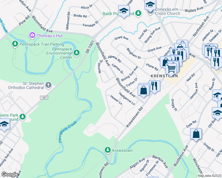 map of restaurants, bars, coffee shops, grocery stores, and more near 8883 Rising Sun Avenue in Philadelphia