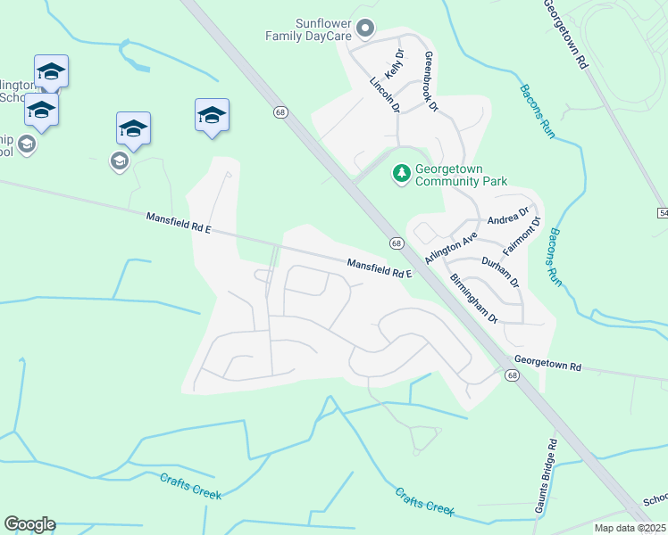 map of restaurants, bars, coffee shops, grocery stores, and more near 43 Barbary Lane in Mansfield