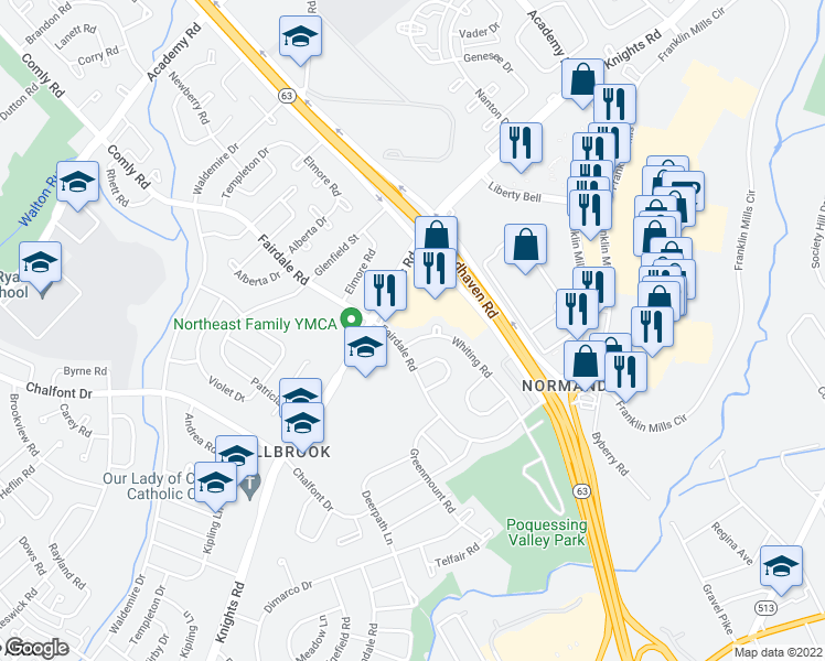 map of restaurants, bars, coffee shops, grocery stores, and more near 4129 Whiting Place in Philadelphia
