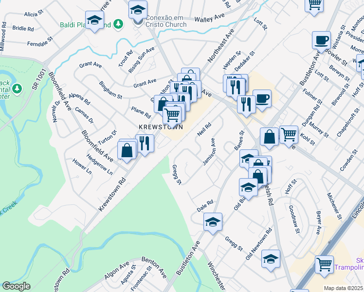 map of restaurants, bars, coffee shops, grocery stores, and more near 1525 Stoney Lane in Philadelphia