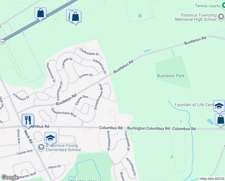 map of restaurants, bars, coffee shops, grocery stores, and more near 19 Philly Way in Burlington