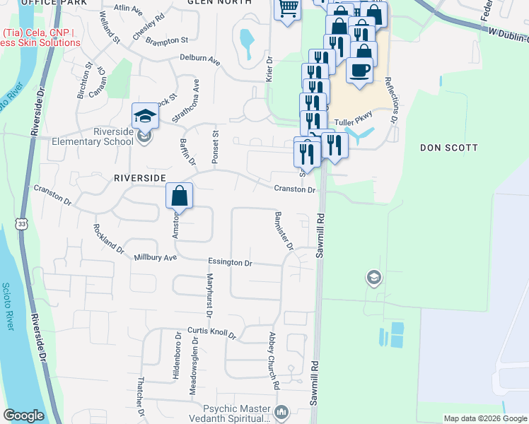 map of restaurants, bars, coffee shops, grocery stores, and more near 2948 Royalwood Drive in Dublin