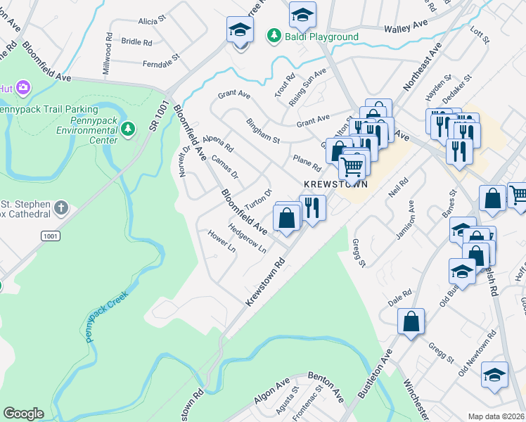 map of restaurants, bars, coffee shops, grocery stores, and more near 8920 Sylvia Lane in Philadelphia