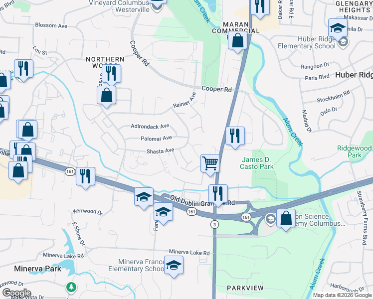 map of restaurants, bars, coffee shops, grocery stores, and more near 3279 Kristin Court in Columbus