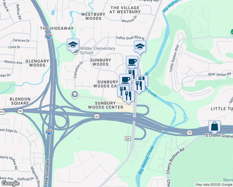 map of restaurants, bars, coffee shops, grocery stores, and more near 6025 Sunbury Road in Westerville