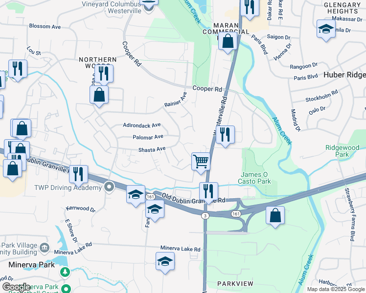 map of restaurants, bars, coffee shops, grocery stores, and more near 3279 Kristin Court in Columbus