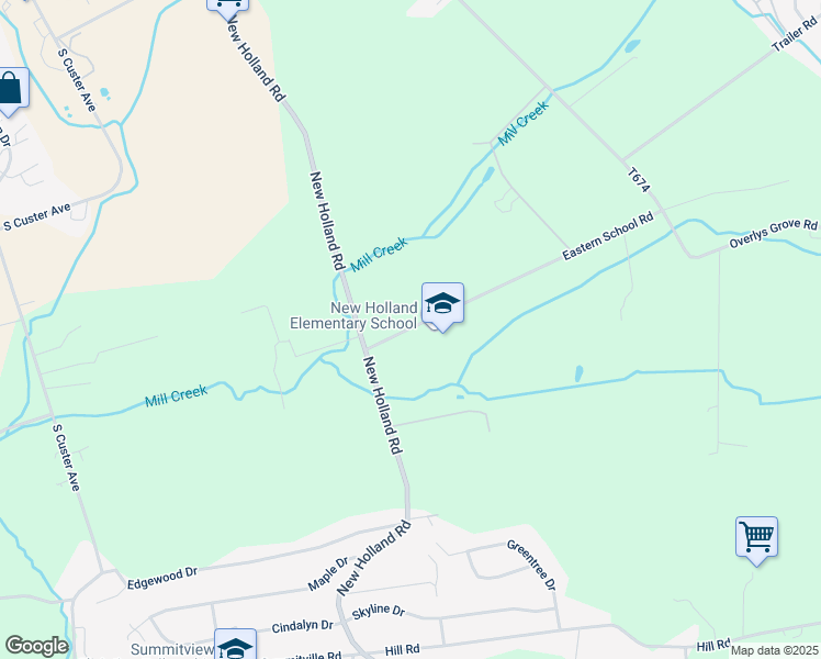 map of restaurants, bars, coffee shops, grocery stores, and more near 126 Eastern School Road in New Holland
