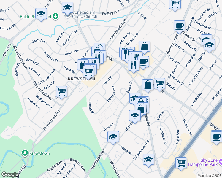 map of restaurants, bars, coffee shops, grocery stores, and more near 9310 Jamison Avenue in Philadelphia