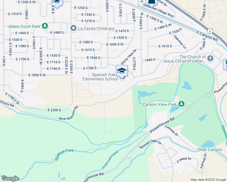 map of restaurants, bars, coffee shops, grocery stores, and more near 2627 E Canyon Crest Dr in Spanish Fork