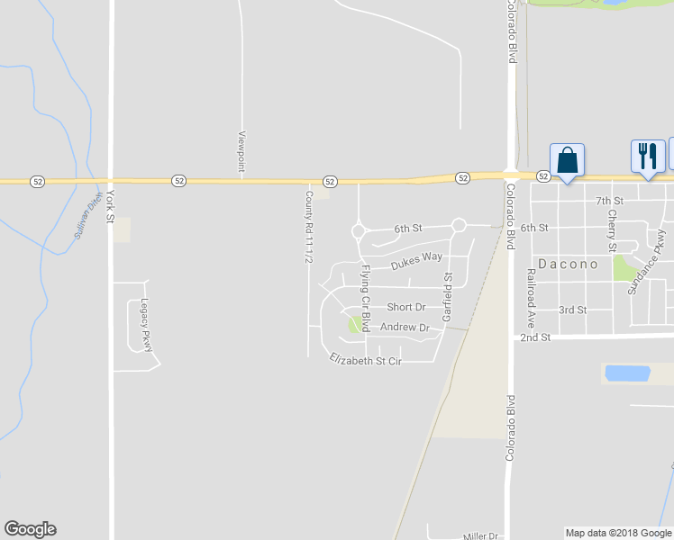 map of restaurants, bars, coffee shops, grocery stores, and more near 455 Hass Court in Dacono