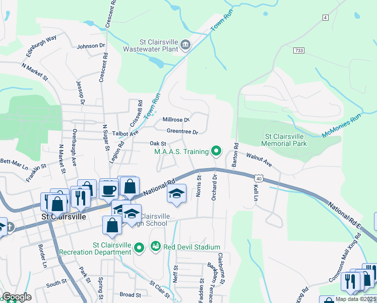 map of restaurants, bars, coffee shops, grocery stores, and more near 113 Parshall Avenue in Saint Clairsville