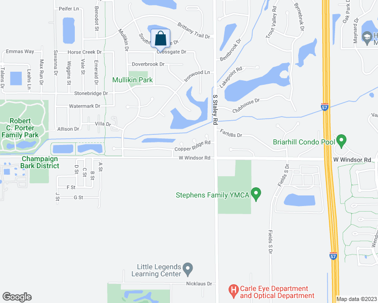 map of restaurants, bars, coffee shops, grocery stores, and more near 4401 Copper Ridge Road in Champaign