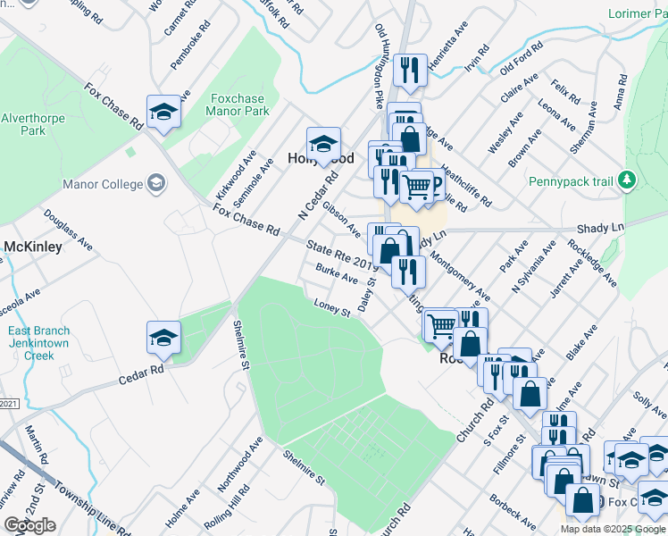map of restaurants, bars, coffee shops, grocery stores, and more near 1019 Burke Avenue in Rockledge