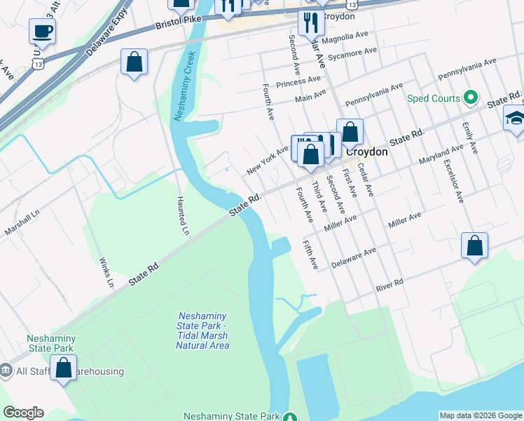 map of restaurants, bars, coffee shops, grocery stores, and more near 808 6th Avenue in Croydon