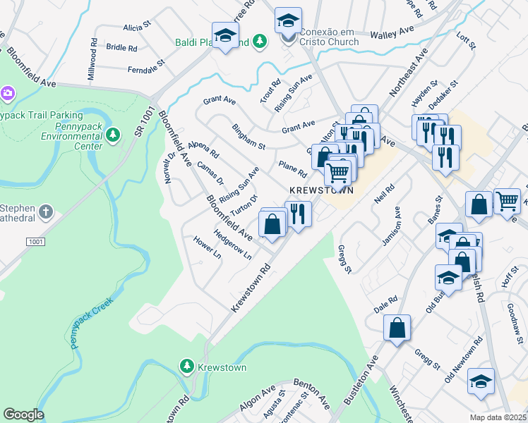 map of restaurants, bars, coffee shops, grocery stores, and more near 8932 Sylvia Lane in Philadelphia