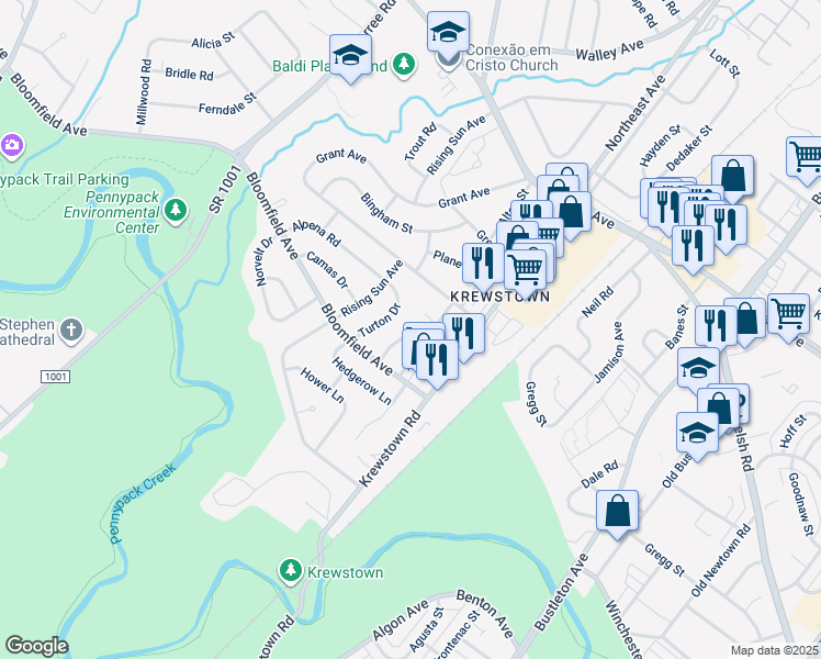 map of restaurants, bars, coffee shops, grocery stores, and more near 8932 Sylvia Lane in Philadelphia