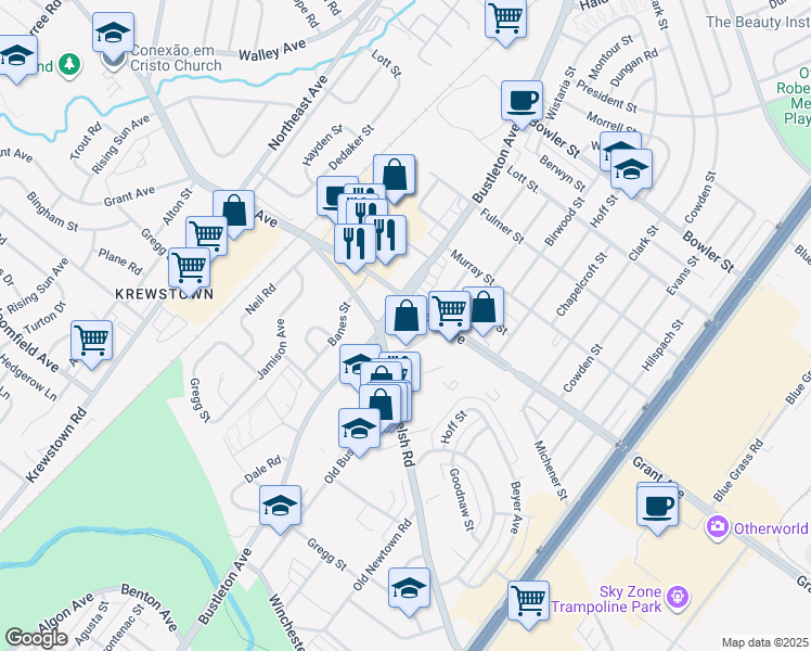 map of restaurants, bars, coffee shops, grocery stores, and more near 9413 Bustleton Avenue in Philadelphia