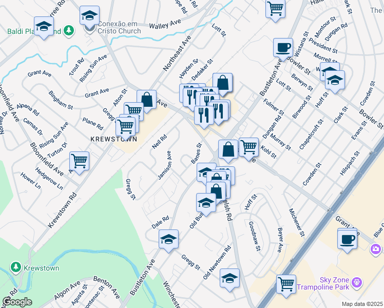 map of restaurants, bars, coffee shops, grocery stores, and more near 1729 Rachael Street in Philadelphia