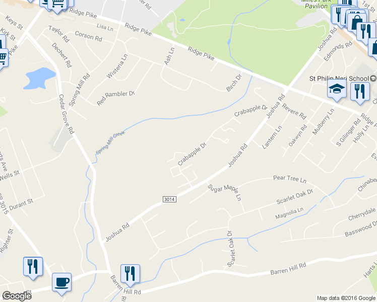 map of restaurants, bars, coffee shops, grocery stores, and more near 1 Viburnum Court in Lafayette Hill