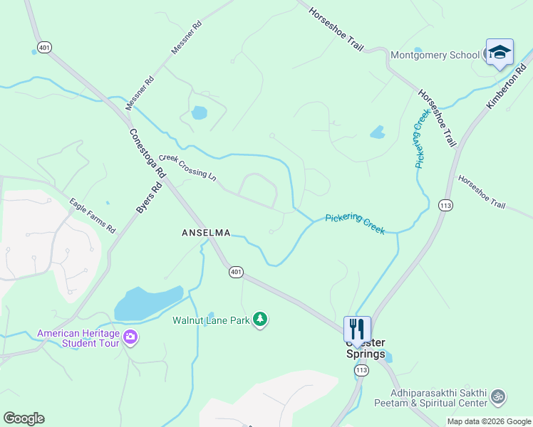 map of restaurants, bars, coffee shops, grocery stores, and more near 220 Creek Crossing Lane in Chester Springs