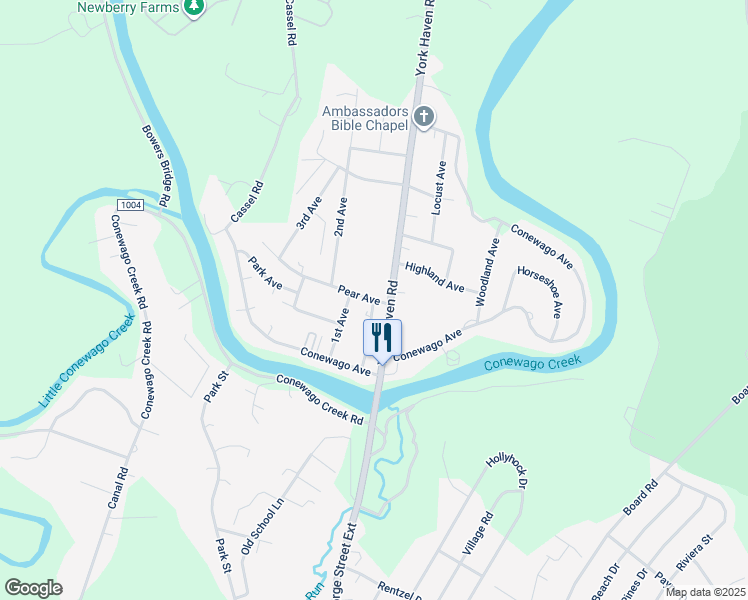 map of restaurants, bars, coffee shops, grocery stores, and more near 3290 York Haven Road in Manchester