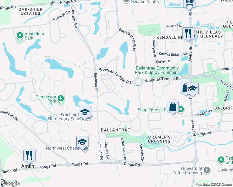 map of restaurants, bars, coffee shops, grocery stores, and more near 5730 Liscarroll Place in Dublin