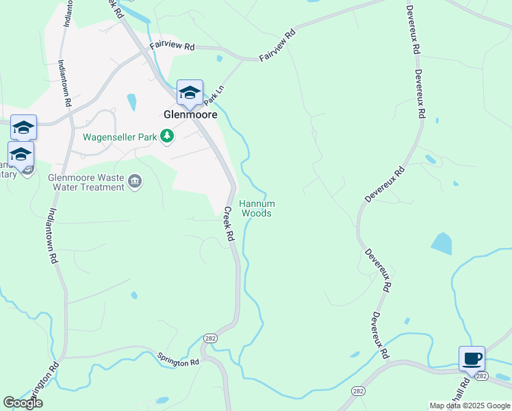 map of restaurants, bars, coffee shops, grocery stores, and more near 1795 Creek Road in Glenmoore
