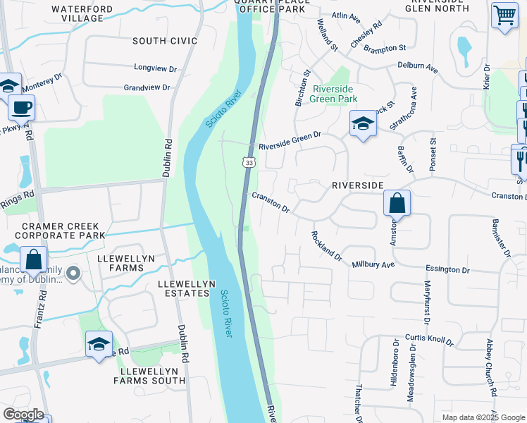map of restaurants, bars, coffee shops, grocery stores, and more near 6386 Chippenhook Court in Dublin