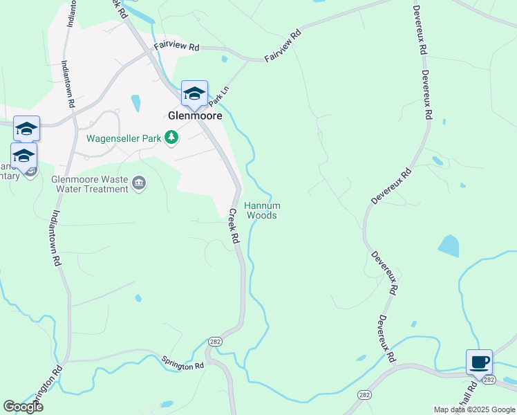 map of restaurants, bars, coffee shops, grocery stores, and more near 1795 Creek Road in Glenmoore