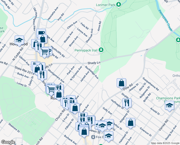 map of restaurants, bars, coffee shops, grocery stores, and more near 216 Rockledge Avenue in Rockledge