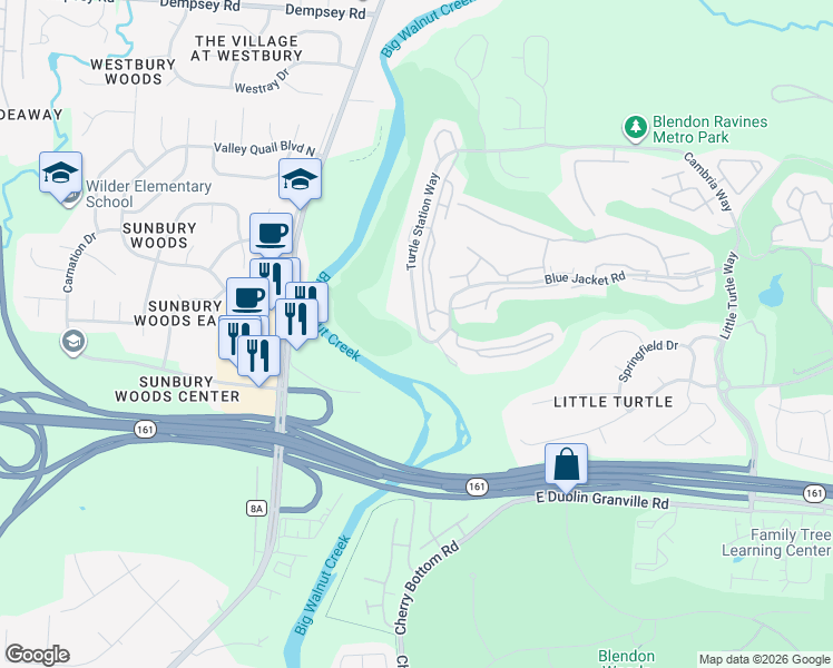 map of restaurants, bars, coffee shops, grocery stores, and more near 5415 Turtle Station Way in Westerville