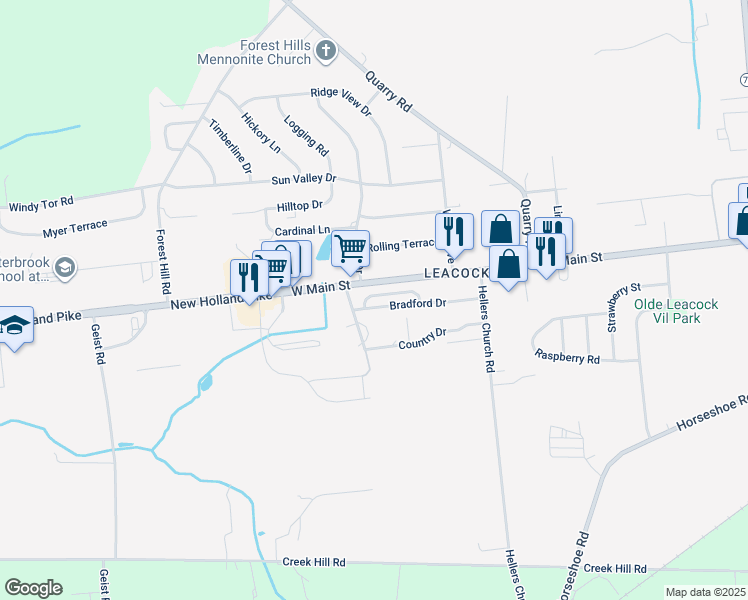 map of restaurants, bars, coffee shops, grocery stores, and more near 6 Bradford Drive in Leacock-Leola-Bareville