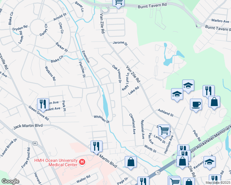 map of restaurants, bars, coffee shops, grocery stores, and more near 14 Dickinson in Brick Township