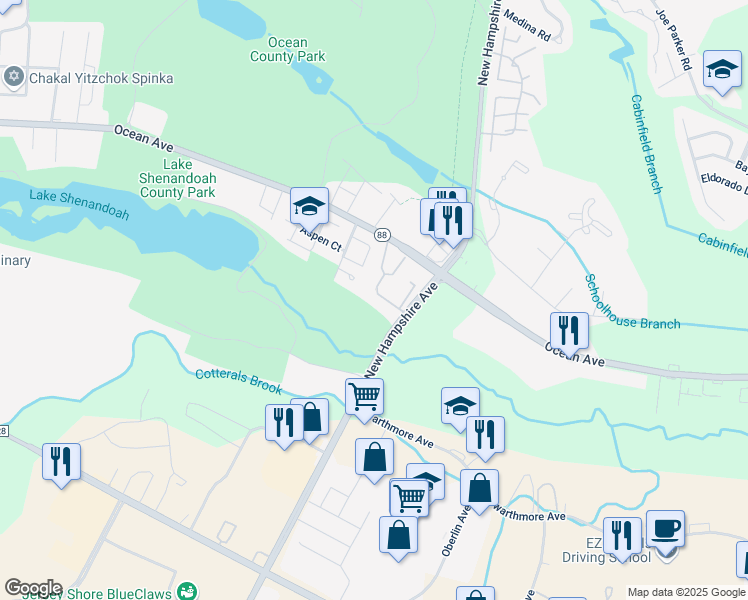 map of restaurants, bars, coffee shops, grocery stores, and more near 126 Michele Way in Lakewood Township