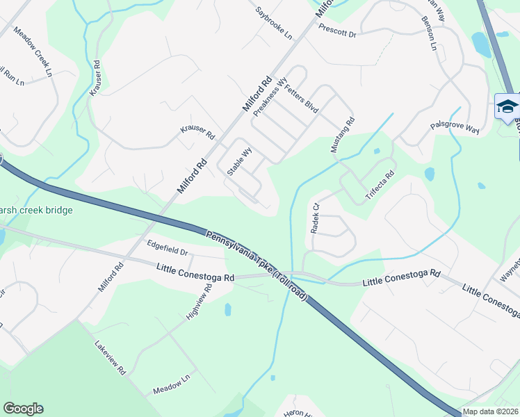 map of restaurants, bars, coffee shops, grocery stores, and more near 449 Milford Road in Downingtown