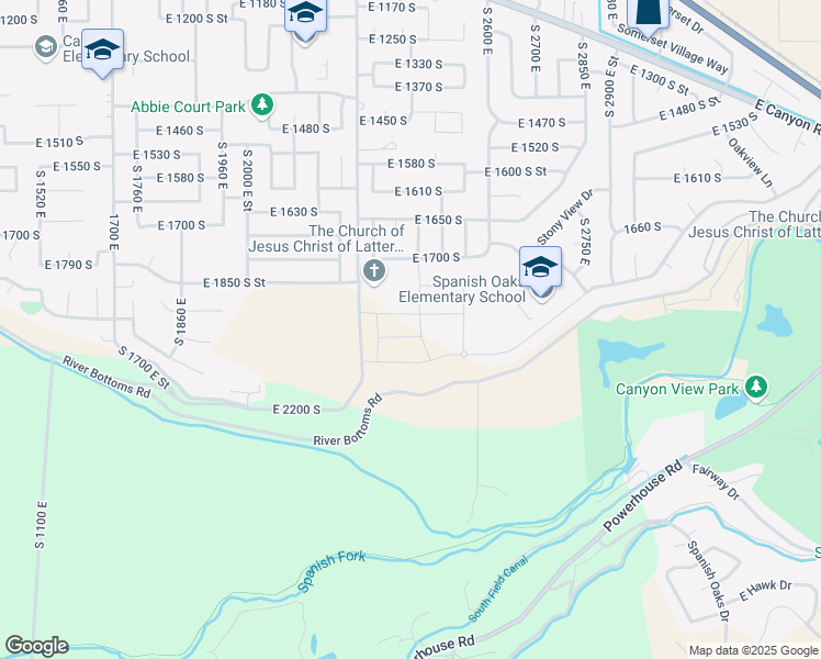 map of restaurants, bars, coffee shops, grocery stores, and more near 2397 East 1950 South in Spanish Fork