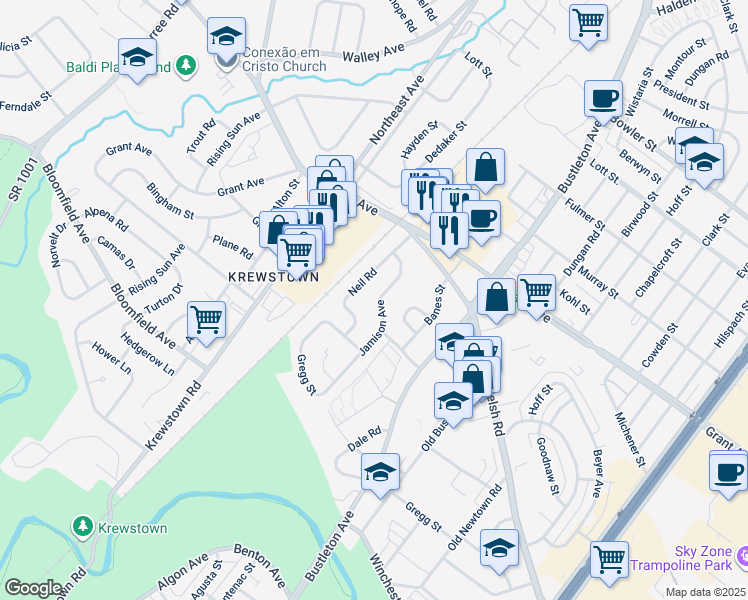 map of restaurants, bars, coffee shops, grocery stores, and more near 9318 Jamison Avenue in Philadelphia