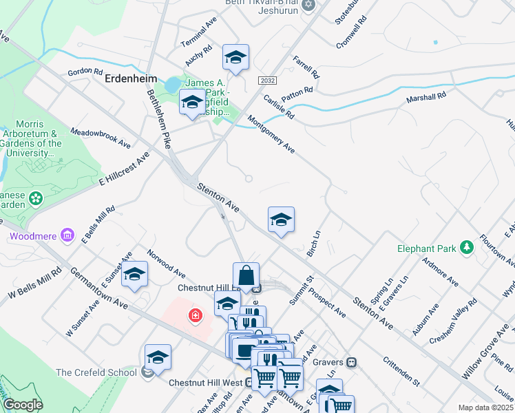 map of restaurants, bars, coffee shops, grocery stores, and more near 184 Bethlehem Pike in Philadelphia