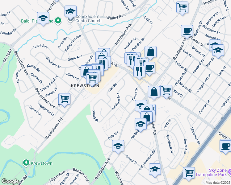 map of restaurants, bars, coffee shops, grocery stores, and more near 9318 Jamison Avenue in Philadelphia