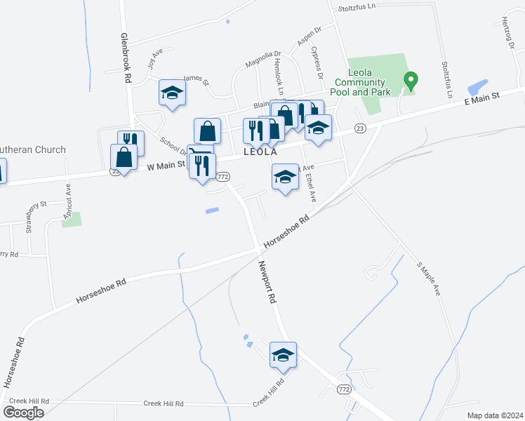 map of restaurants, bars, coffee shops, grocery stores, and more near 76 Chickadee Circle in Leacock-Leola-Bareville