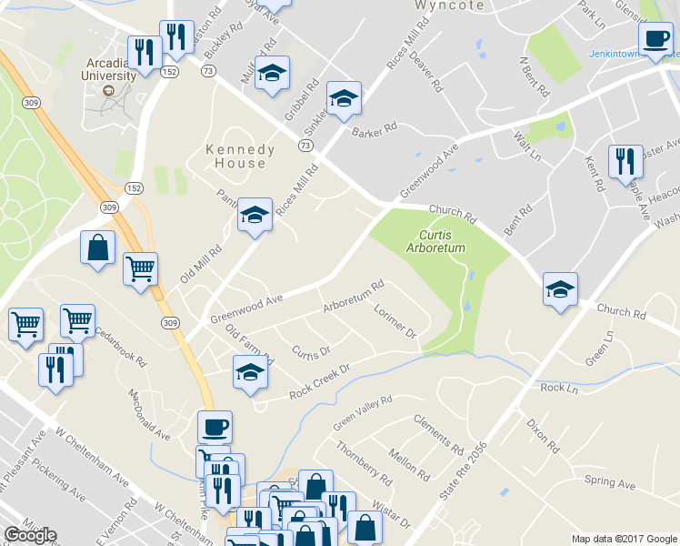 map of restaurants, bars, coffee shops, grocery stores, and more near 1020 Greenwood Avenue in Wyncote