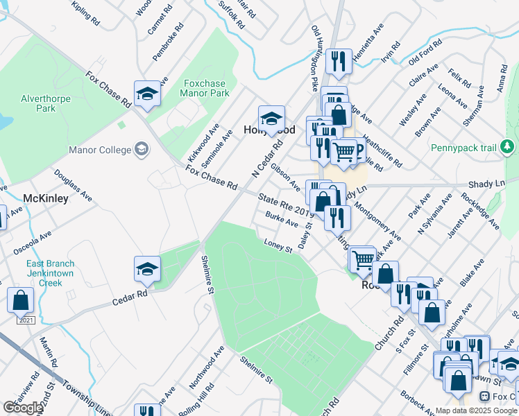 map of restaurants, bars, coffee shops, grocery stores, and more near 1019 Burke Avenue in Rockledge