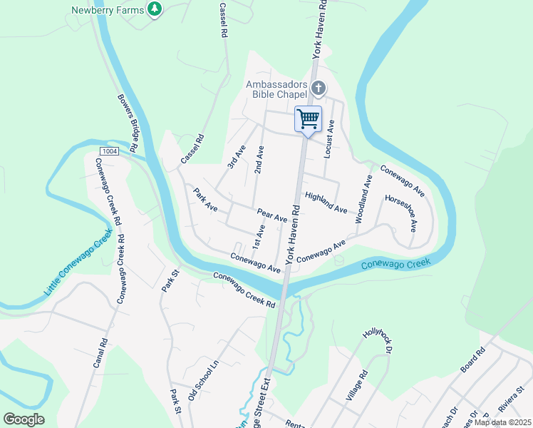 map of restaurants, bars, coffee shops, grocery stores, and more near 1st Avenue in York County