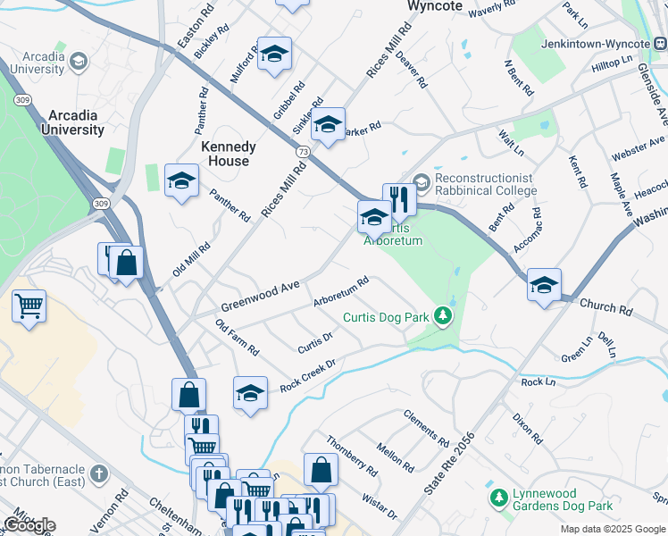 map of restaurants, bars, coffee shops, grocery stores, and more near 1020 Greenwood Avenue in Wyncote