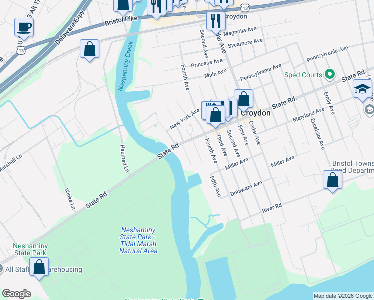 map of restaurants, bars, coffee shops, grocery stores, and more near 808 6th Avenue in Croydon