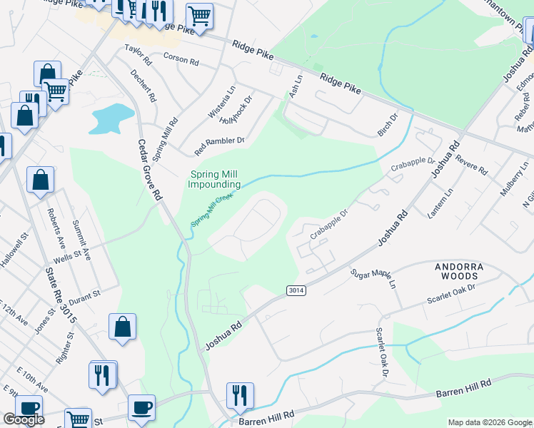 map of restaurants, bars, coffee shops, grocery stores, and more near 200 Ella Drive in Conshohocken