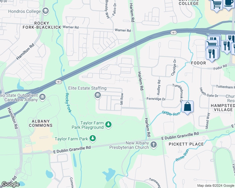 map of restaurants, bars, coffee shops, grocery stores, and more near 6774 Upper Brook Way in New Albany